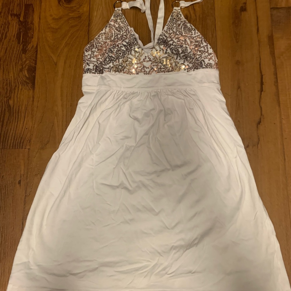 White Bra Top Dress XS NWOT Victoria’s Secret Gold Sequin Embellish Detail